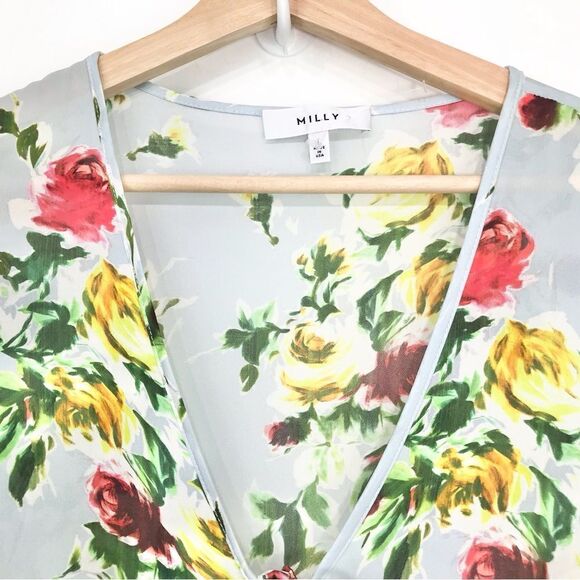 Milly Maggie Rose Print 100% Silk Bell Sleeve Lightweight Blouse - Picture 7 of 16